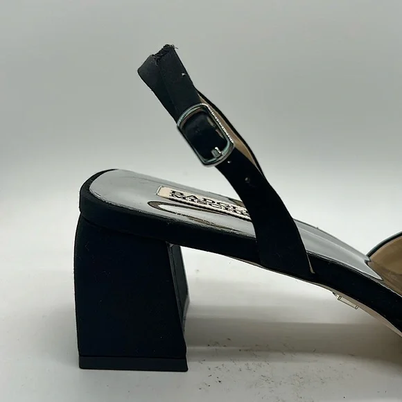 Badgley Mischka NIB “Emmie” Black Satin Crystal Buckle Slingback Sandals *Sz 9* - Picture 7 of 9